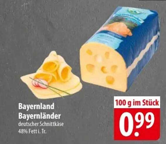 Bayernland Bayernländer deutscher Schnittkäse 48% Fett i. Tr.