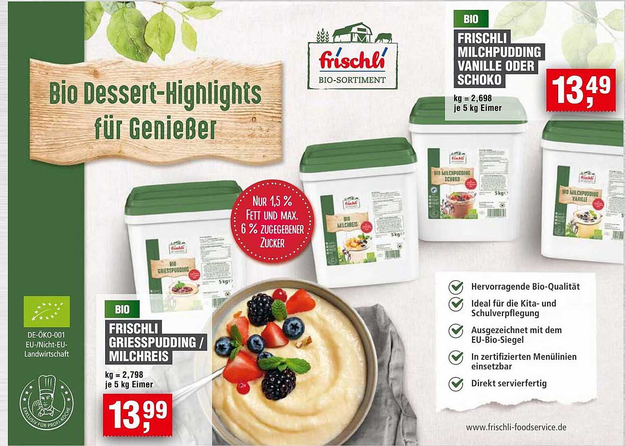 Bio Milchpudding Vanille oder Schoko von Frischli