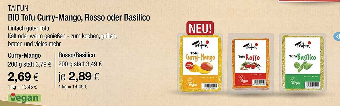 BIO Tofu Curry-Mango, Rosso oder Basilico