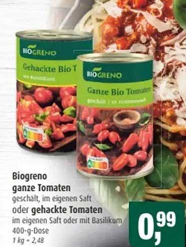 Biogreno ganze Tomaten im eigenen Saft - 400-g-Dose