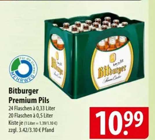 Bitburger Premium Pils 24 Flaschen à 0,33 Liter oder 20 Flaschen à 0,5 Liter