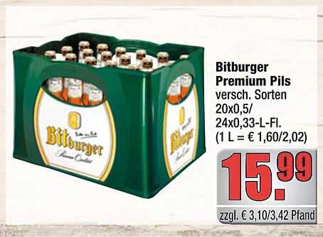 Bitburger Premium Pils, verschiedene Sorten 20x0,5l, 24x0,33l
