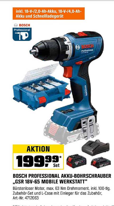 BOSCH PROFESSIONAL AKKU-BOHRSCHRAUBER „GSR 18V-65 MOBILE WERKSTATT“