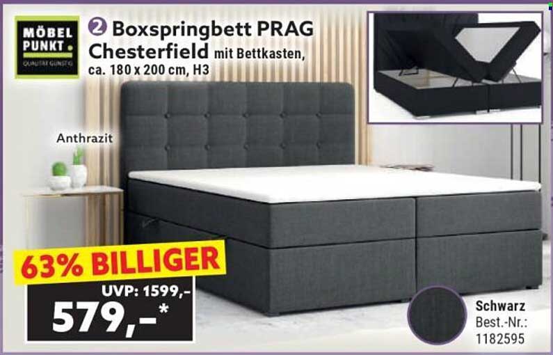 Boxspringbett PRAG Chesterfield mit Bettkasten, ca. 180 x 200 cm, H3 in Anthrazit