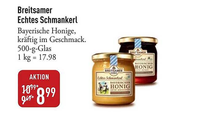 Breitsamer Echtes Schmankerl Bayerischer Honig 500-g-Glas