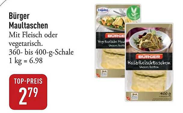 Bürger Maultaschen mit Fleisch oder vegetarisch