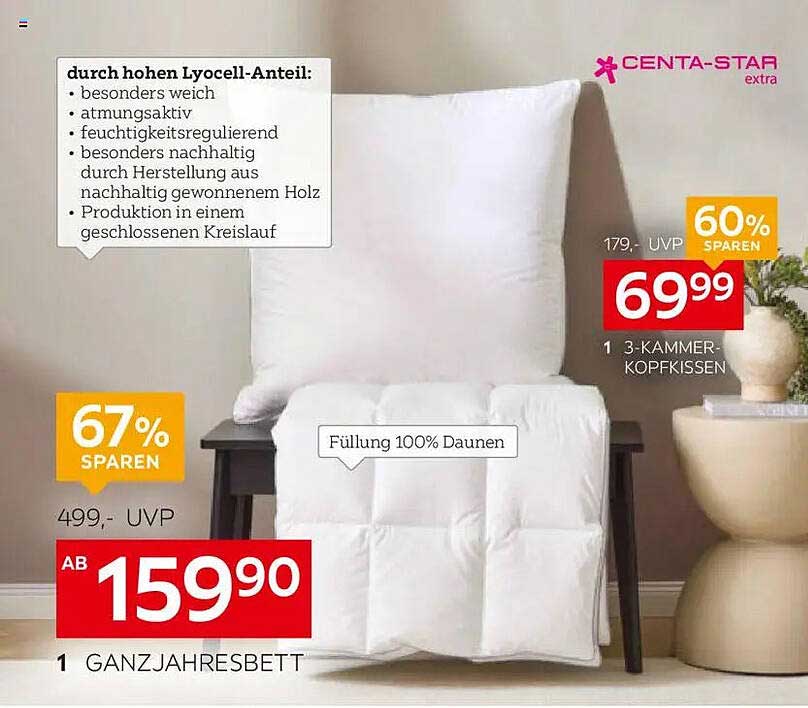CENTA-STAR 3-Kammer-Kopfkissen mit Daunenfüllung