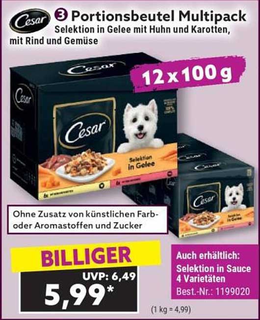 Cesar Portionsbeutel Multipack Selektion in Gelee mit Huhn und Karotten, mit Rind und Gemüse