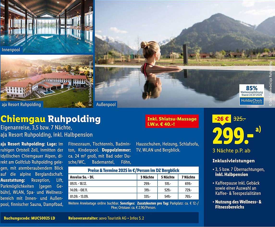 Chiemgau Ruhpolding – 3 Nächte mit Halbpension im aja Resort Ruhpolding