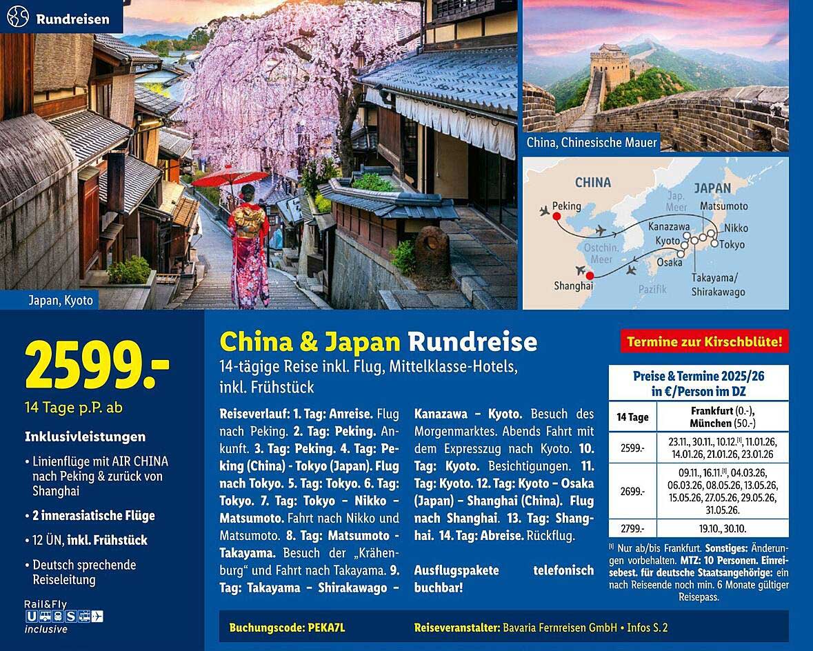 China & Japan Rundreise inkl. Flug, Mittelklasse-Hotels, inkl. Frühstück