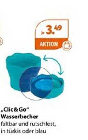 „Clic & Go“ Wasserbecher - faltbar und rutschfest in türkis oder blau
