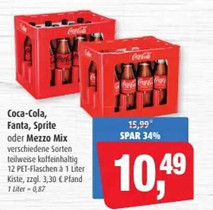 Coca-Cola, Fanta, Sprite oder Mezzo Mix - 12 PET-Flaschen à 1 Liter