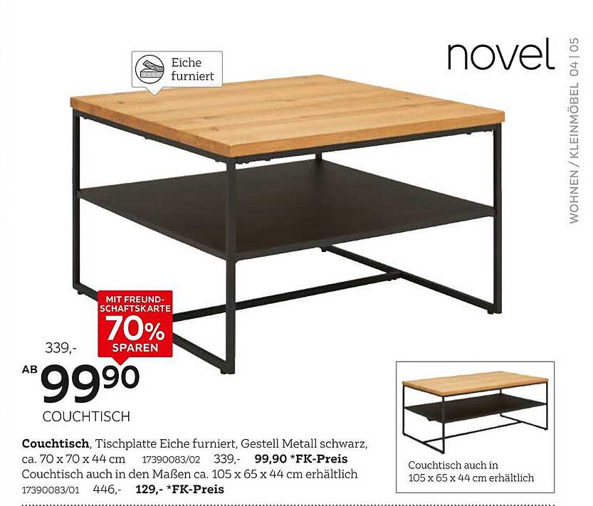 Coucchtisch Eiche furniert mit Metallgestell schwarz