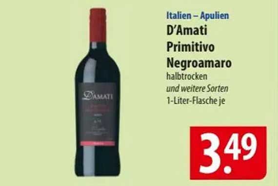 D'Amati Primitivo Negroamaro halbtrocken 1-Liter-Flasche