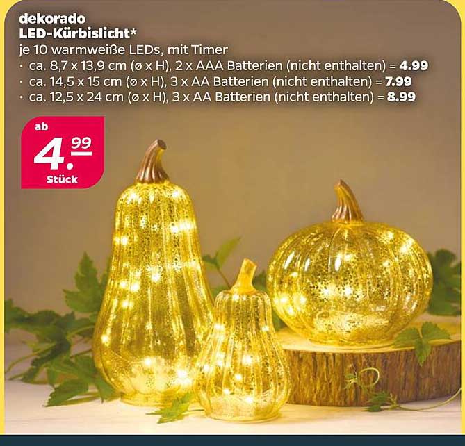 dekorado LED-Kürbislicht* je 10 warmweiße LEDs, mit Timer