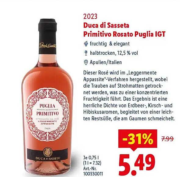 Duca di Sasseta Primitivo Rosato Puglia IGT