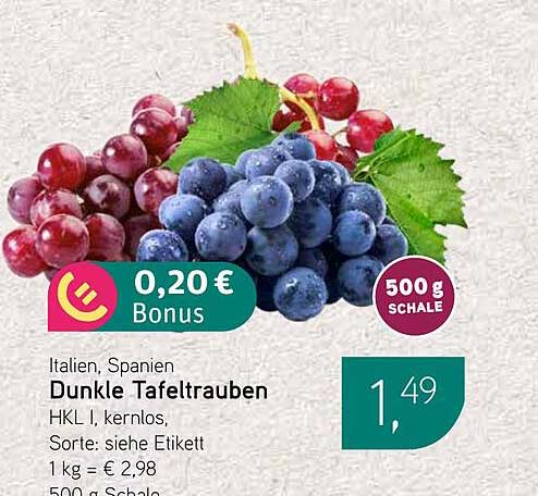 Dunkle Tafeltrauben 500 g Schale