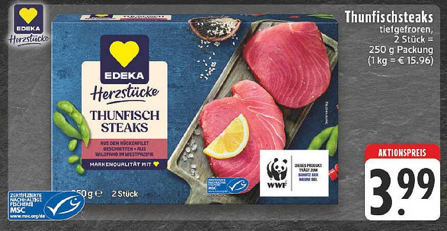 EDEKA Herzstücke Thunfischsteaks, 2 Stück, 250 g