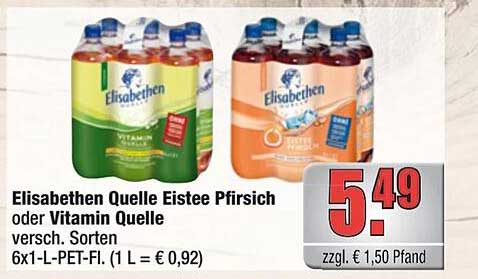 Elisabethen Quelle Eistee Pfirsich oder Vitamin Quelle - verschiedene Sorten