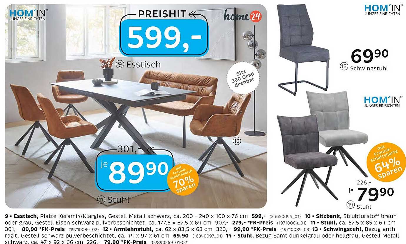 Esszimmermöbel Set: Esstisch und Stühle
