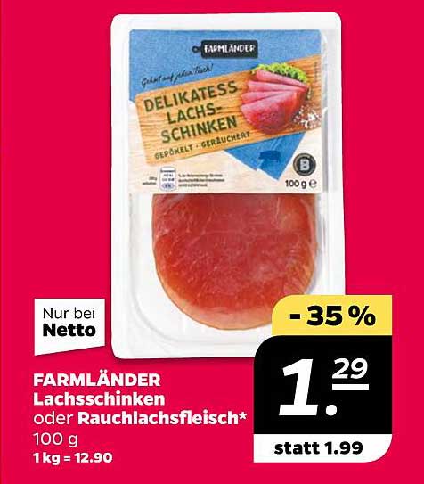 FARMLÄNDER Lachsschinken oder Rauchlachsfleisch 100g