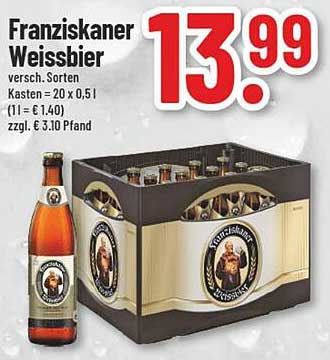 Franziskaner Weissbier - verschiedene Sorten im Kasten