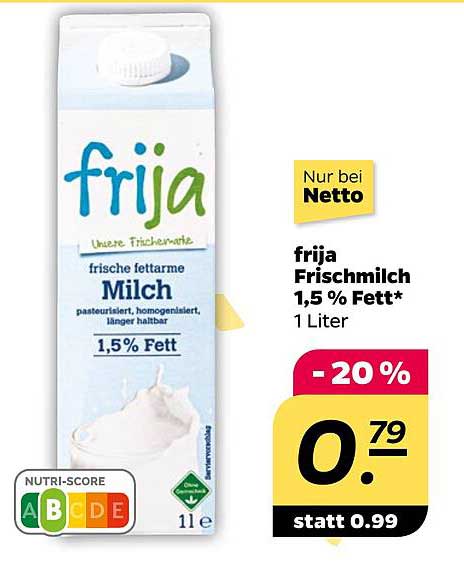 frija Frischmilch 1,5 % Fett* 1 Liter