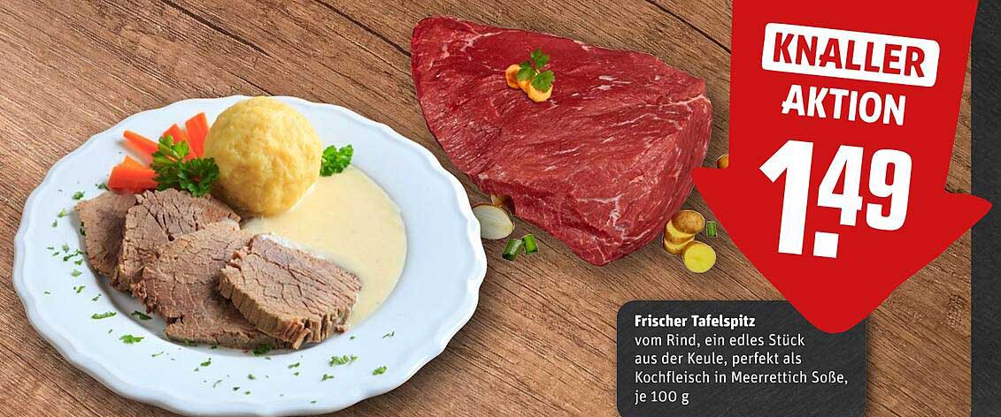 Frischer Tafelspitz vom Rind, ein edles Stück aus der Keule, perfekt als Kochfleisch in Meerrettichsoße, je 100 g