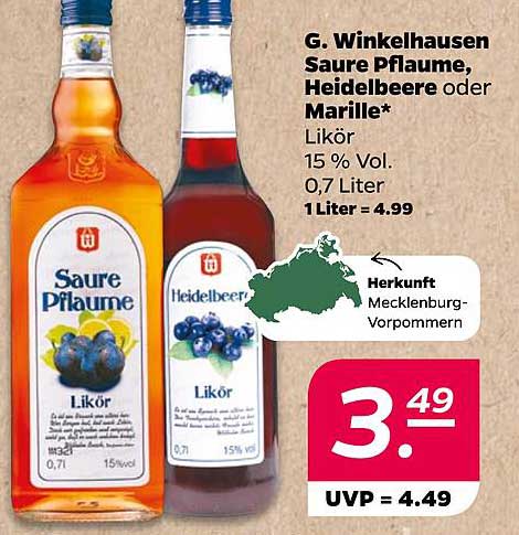 G. Winkelhausen Saure Pflaume, Heidelbeere oder Marille Likör