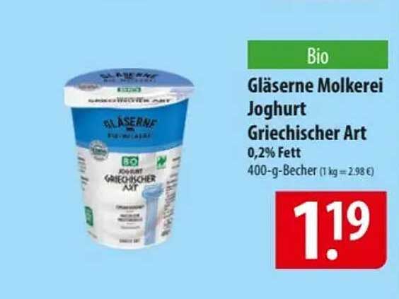 Gläserne Molkerei Joghurt Griechischer Art 0,2% Fett 400-g-Becher
