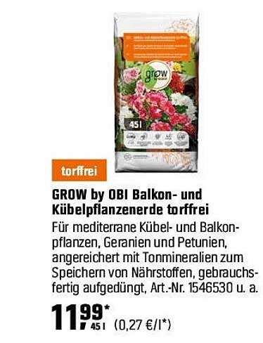GROW by OBI Balkon- und Kübelpflanzenerde torffrei