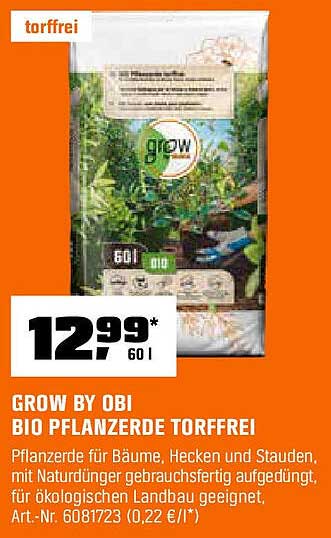 GROW BY OBI BIO PFLANZERDE TORFFREI