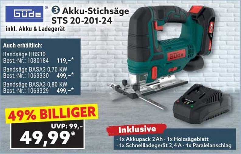 Güde Akku-Stichsäge STS 20-201-24 inkl. Akku & Ladegerät