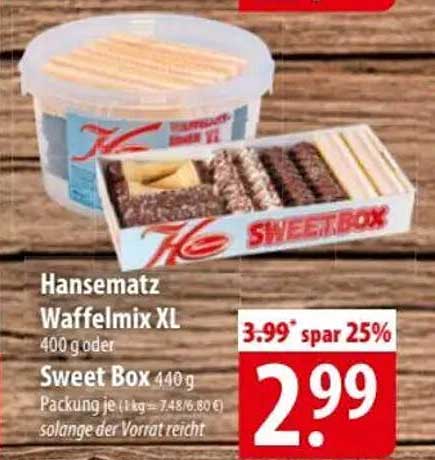 Hansematz Waffelmix XL 400 g oder Sweet Box 440 g