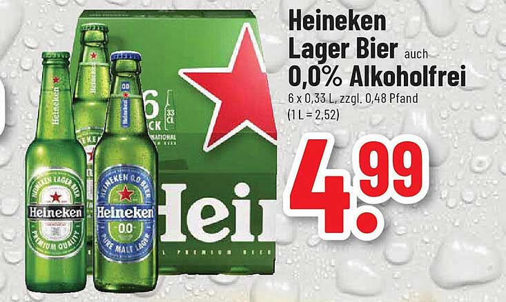 Heineken Lager Bier auch 0,0% Alkoholfrei