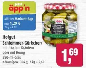 Hofgut Schlemmer-Gürkchen mit frischen Kräutern oder mit Honig 580-ml-Glas