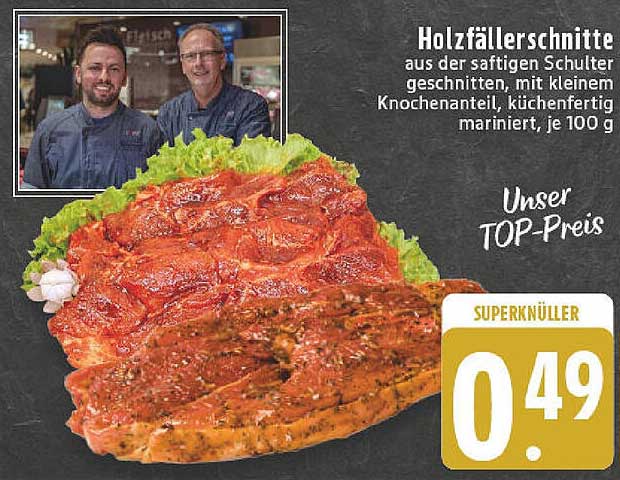 Holzfällerschnitte aus der saftigen Schulter, küchenfertig mariniert, je 100 g