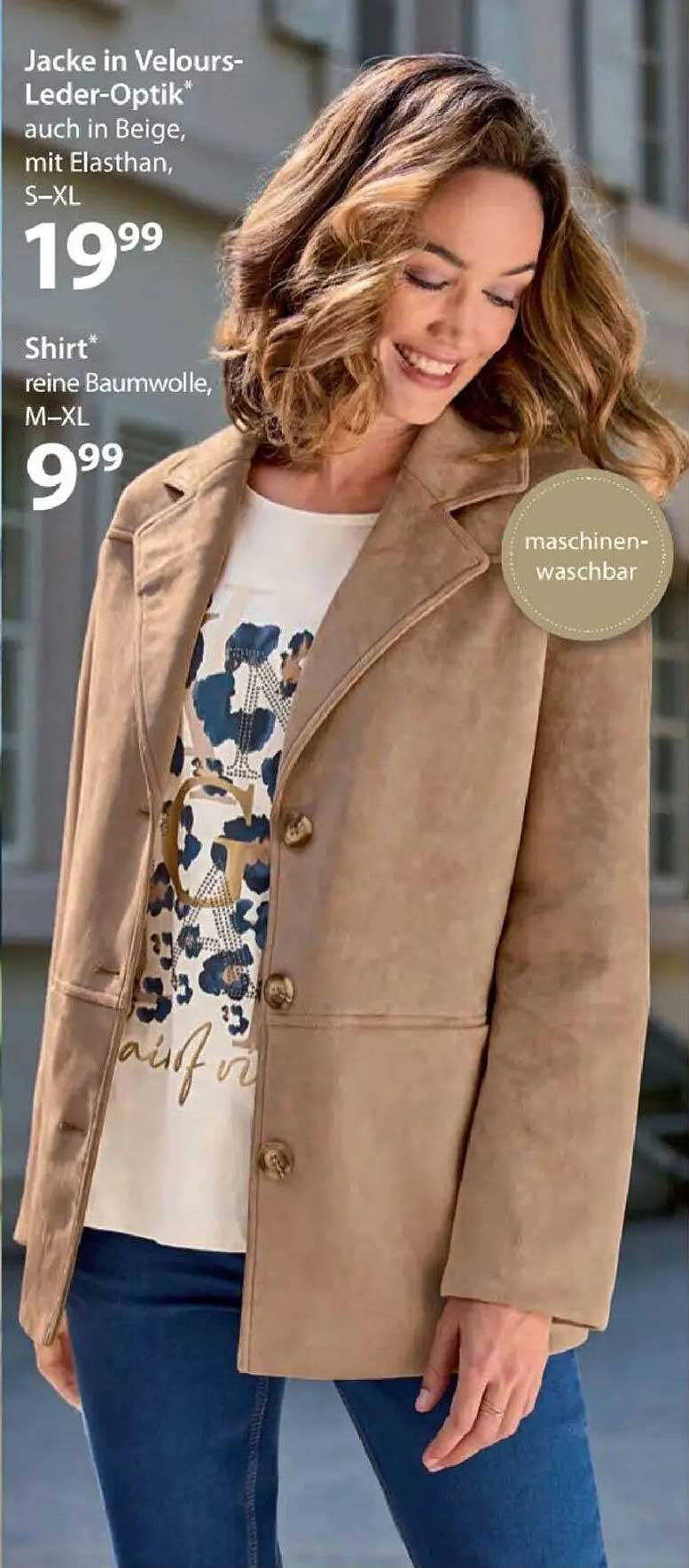 Jacke in Velours-Leder-Optik und Shirt aus reiner Baumwolle