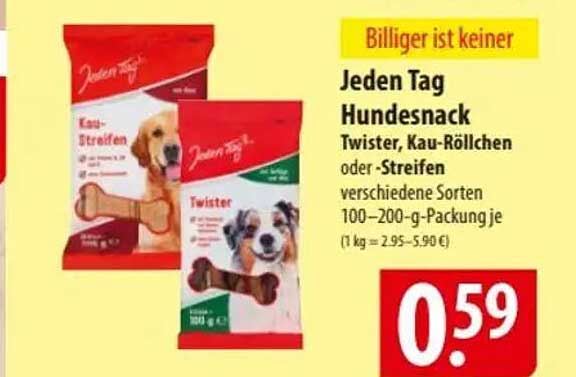 Jeden Tag Hundesnack Twister, Kau-Röllchen oder -Streifen 100–200 g
