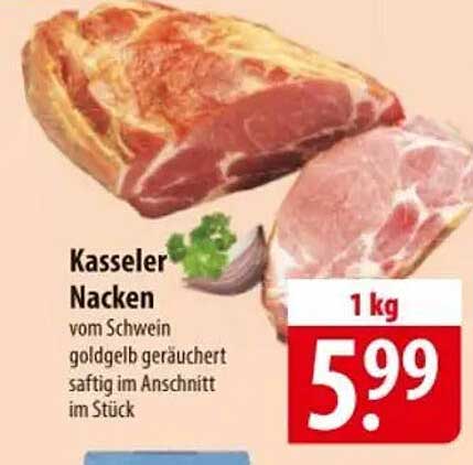 Kasseler Nacken vom Schwein - goldgelb geräuchert, saftig im Stück