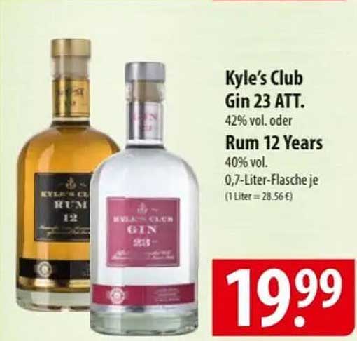 Kyle’s Club Gin 23 ATT. oder Rum 12 Years