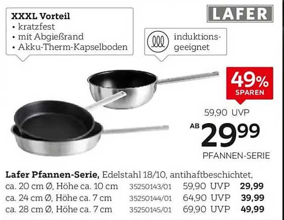 Lafer Pfannen-Serie, Edelstahl 18/10, antihaftbeschichtet