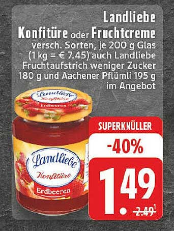 Landliebe Konfitüre oder Fruchtcreme, verschiedene Sorten, je 200 g Glas