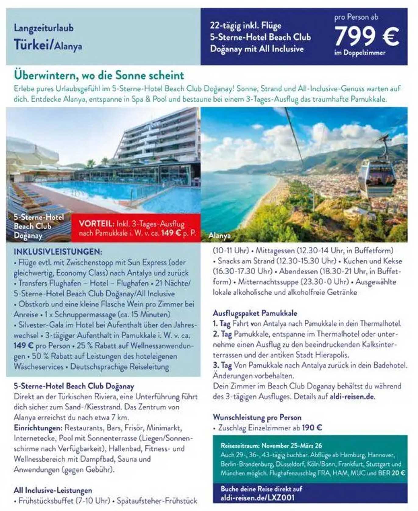 Langzeiturlaub Türkei/Alanya - 5-Sterne-Hotel Beach Club Doğanay mit All Inclusive