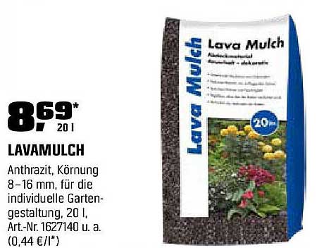 Lavamulch Anthrazit, Körnung 8–16 mm, 20 l