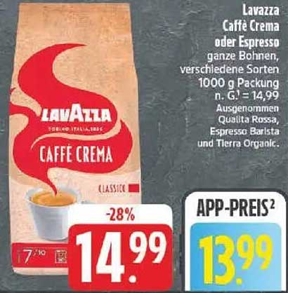 Lavazza Caffè Crema oder Espresso ganze Bohnen 1000 g