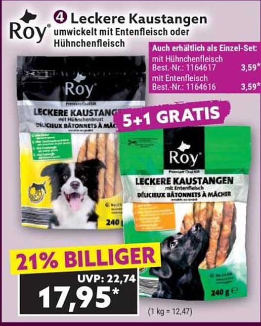 Leckere Kaustangen von Roy – 4 Stück mit Enten- oder Hühnchenfleisch