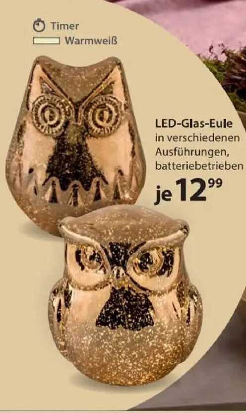 LED-Glas-Eule in verschiedenen Ausführungen, batteriebetrieben