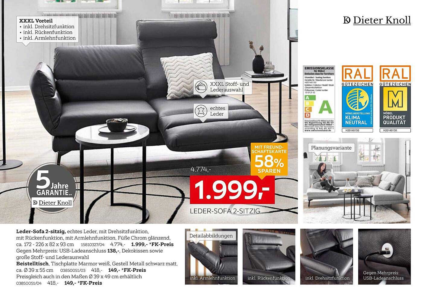 Leder-Sofa 2-sitzig von Dieter Knoll