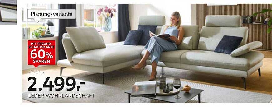 Leder-Wohnlandschaft mit 60% Ersparnis